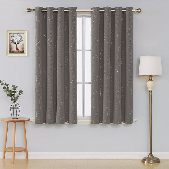 Deconovo Blackout Curtains Grommet Thermal Insulated Room Darkening Curtain for Bedroom, Wave Line and Dots (2 Panels, 52" x 54", Taupe)