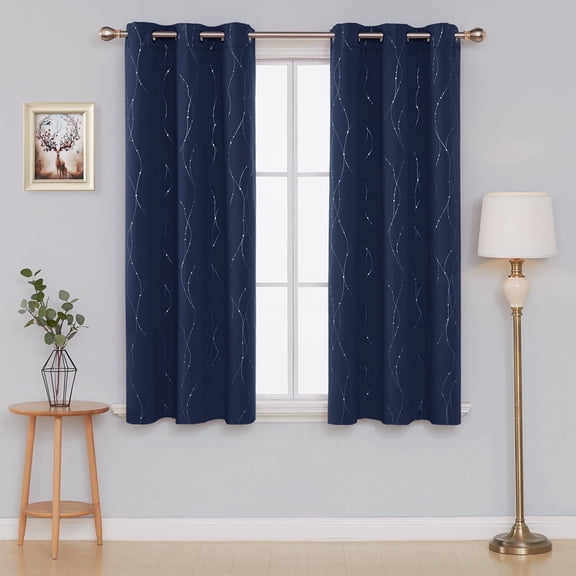 ZOPZO Blackout Curtains Grommet Thermal Insulated Room Darkening Curtain for Bedroom, Wave Line and Dots Design (2 Panels, 42" x 54", Navy Blue)