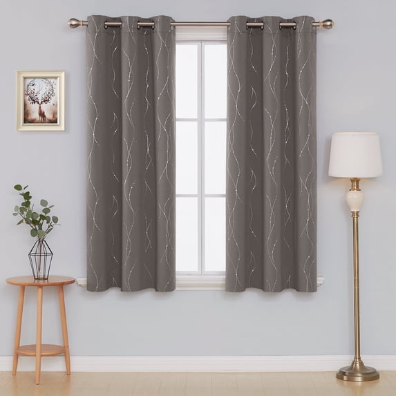 Deconovo Blackout Curtains Grommet Thermal Insulated Room Darkening Curtain for Bedroom, Wave Line and Dots Design (2 Panels, 42" x 54", Taupe)