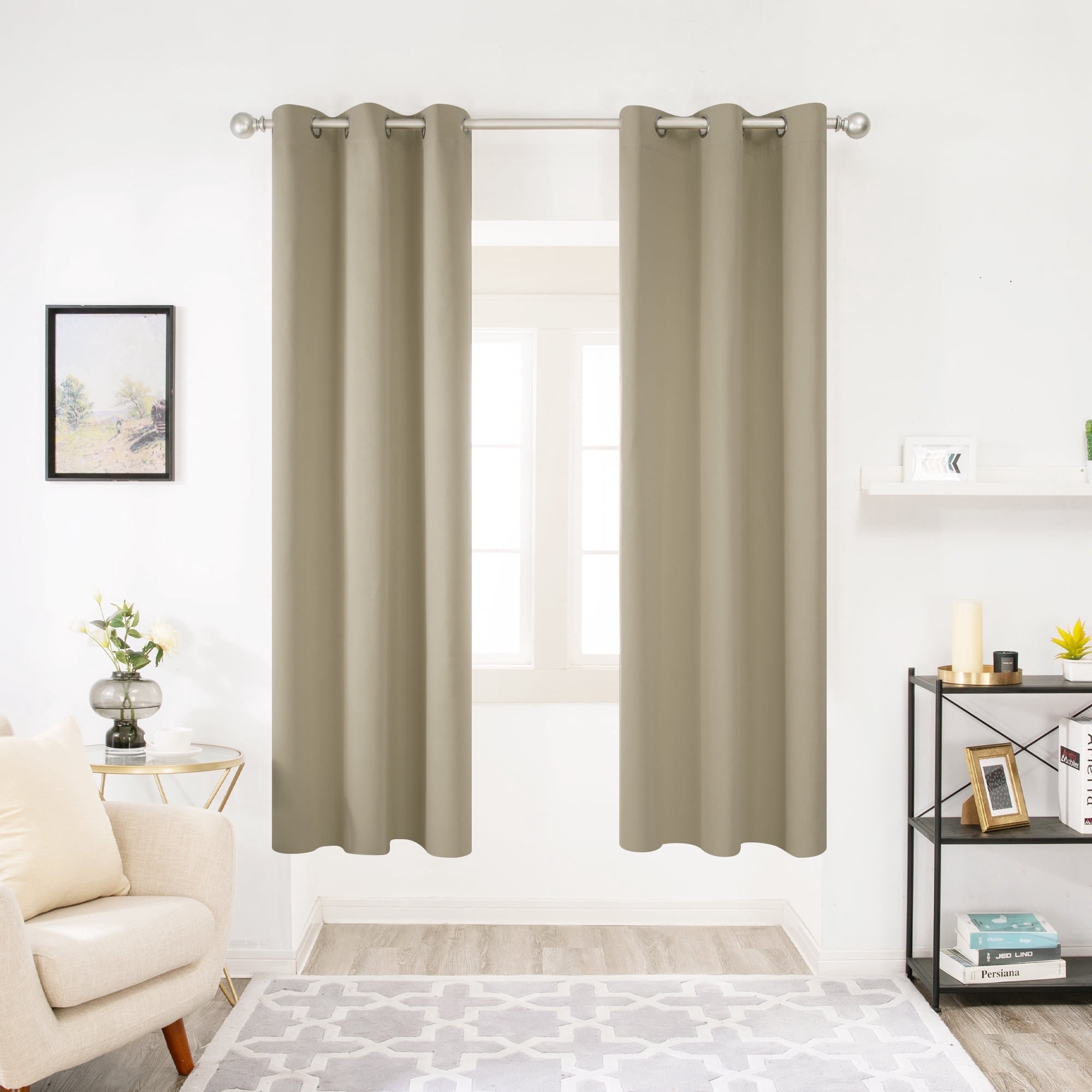 ZOPZO Room Darkening Curtains Pack of 2, Energy Saving, Beige, 42W x 72L Inch, Noise Reducing Thermal Insulated Drapes for Living Room