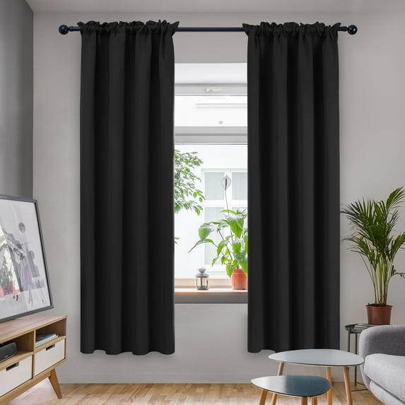 Deconovo Blackout Curtains 72 inches Long, Rod Pocket Room Darkening Curtains for Living Room 42W x 72L inch Black Set of 2