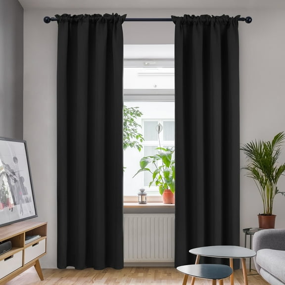 Deconovo Thermal Insulated Blackout Curtains 84 inches Length, Rod Pocket Room Darkening Black Curtains for Living Room, 42W x 84L, 2 Pieces