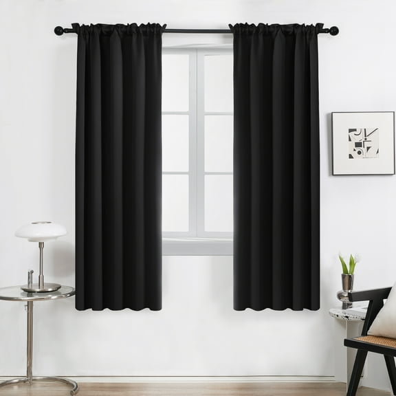 Deconovo Blackout Curtains Rod Pocket Solid Thermal Insulated Curtains & Drapes for Bedroom 2 Panels, 42 x 63 inch , Black