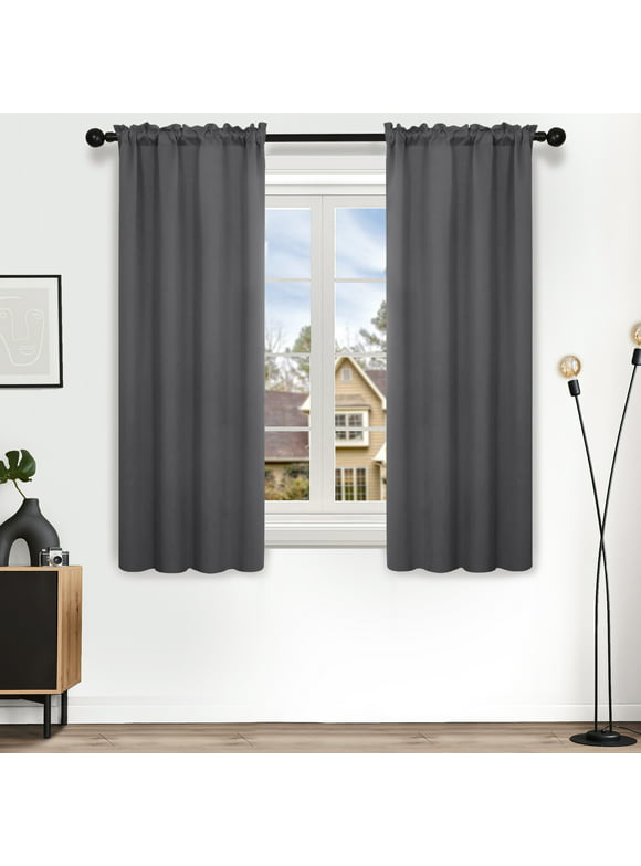 Deconovo Blackout Curtains Rod Pocket Thermal Insulated Curtain Panels for Bedroom 38" x 54" Dark Gray Set of 2