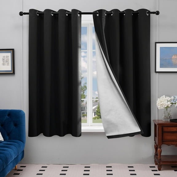 Deconovo Blackout Curtains Room Darkening Panels with Coated Silver Back for Living Room 52x72 inch Black 2 Panels