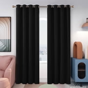 Deconovo Thermal Insulated Blackout Curtains Set of 2, 84 inches Long - Solid Bedroom and Living Room Curtains 52x84 inch, Black, 2 Panels