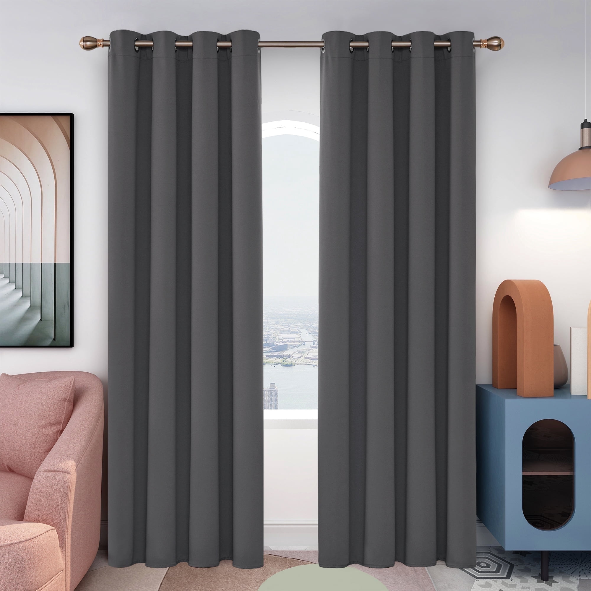 Deconovo Blackout Curtains Set of 2, 84 inches Long - Solid Thermal Insulated Bedroom and Living Room Curtains (52x84 inch, Dark Gray, Set of 2)