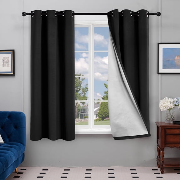 Deconovo Blackout Curtains Silver Coated Thermal Insulated Noise Reducing Room Darkening Drapes for Living Room 42W x 72L Inch Black 2 Panels