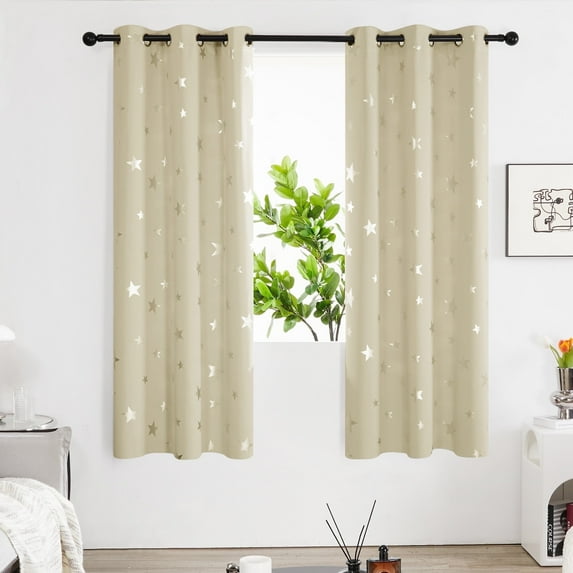 Deconovo Blackout Curtains Silver Star Print Thermal Insulated Blackout Curtain 42 x 63 inch Beige 2 Panels