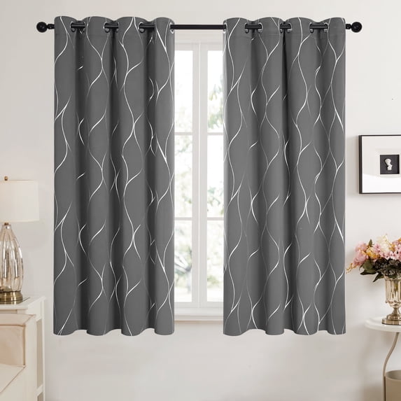 Deconovo Blackout Curtains Silver Wave Foil Print for Bedroom, Light Gray, 52x63 inch, 2 Panels