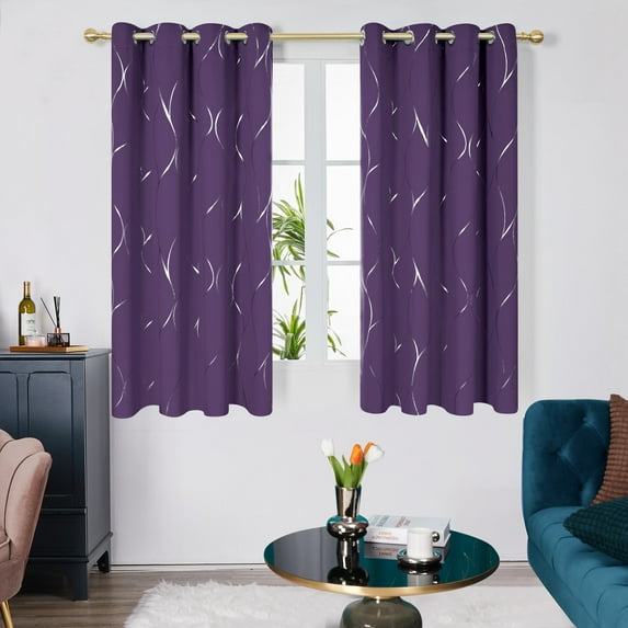 Deconovo Blackout Curtains Silver Wave Foil Printed Room Darkening Curtain Grommet Thermal Insulated WindoWDrapes 52Wx 54L inch Set of 2 Panels Purple Grape
