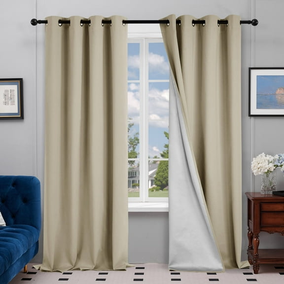 Deconovo Blackout Curtains Thermal Insulated Curtain with Silver Coating Heavy Material with Easy to Use Grommets Blocks Sunlight for Kids Room 52W x 84L inch Beige 2 Panels