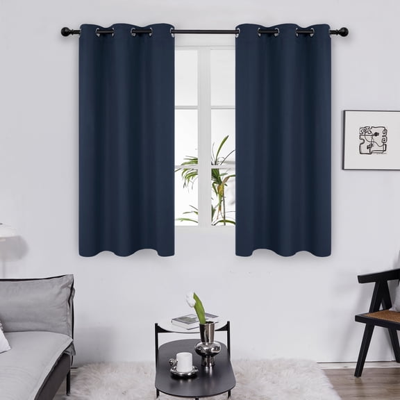 Deconovo Solid Blackout Curtains Pack of 2 Panels, Grommet Energy Efficient Window Curtain for Bedroom, Navy Blue, 38" x 54"