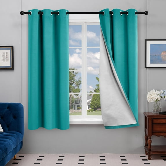 Deconovo Blackout Curtains Thermal Insulated Drapes with Silver Coated Back for Bedroom 42x72 inch Teal 2 Panels