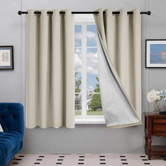 Deconovo Blackout Curtains Thermal Insulated Drapes with Silver Coated Back for Bedroom 52x63 inch Light Beige 2 Panels