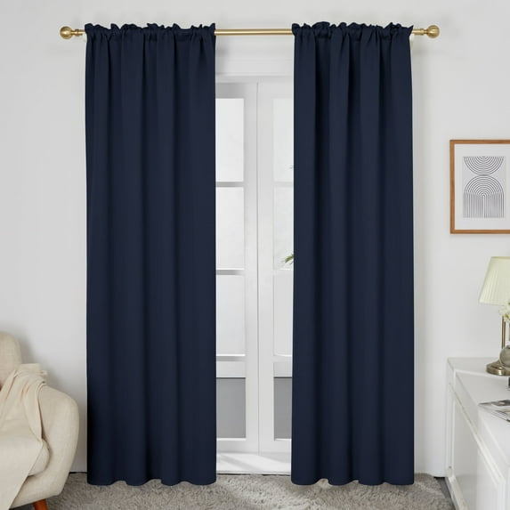 Deconovo Blackout Curtains Thermal Insulated Rod Pocket Small Window Treatment for Kitchen 52 x 45 inch Navy Blue Set of 2
