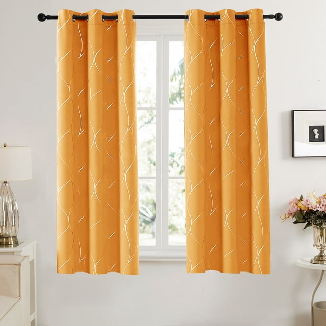 Deconovo Blackout Curtains Wave Foil Print Pattern Room Darkening Curtain Thermal Insulated WindoWEnergy Saving Drapes 42Wx 63L inch Set of 2 Panels Orange Flame