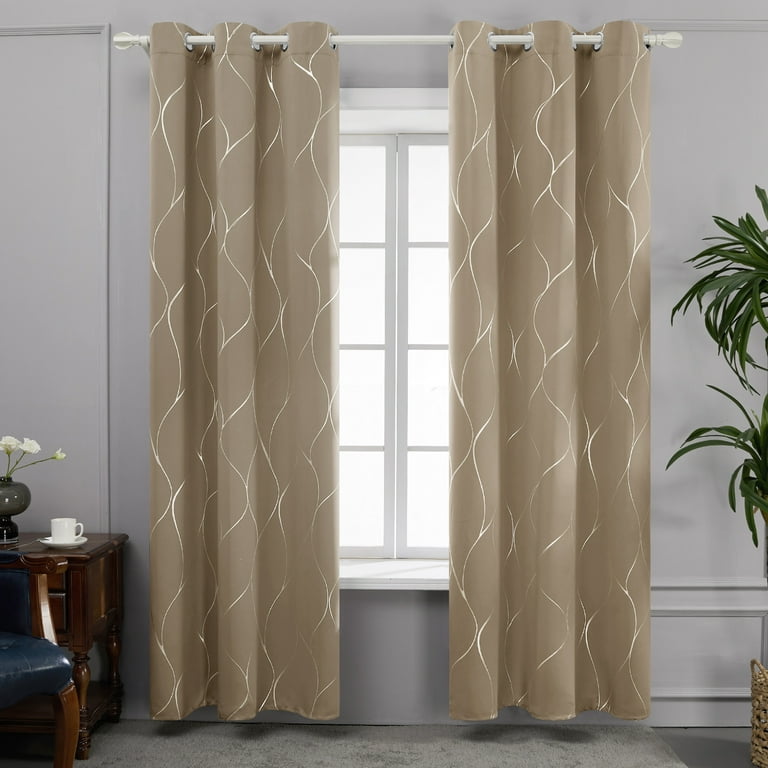 Deconovo Blackout Curtains Wave Foil Print Pattern Room Darkening Curtain  Thermal Insulated Window Energy Saving Drapes 42W x 63L inch Set of 2  Panels