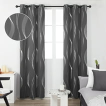 Deconovo Blackout Curtains for Bedroom, 72 inch Long, Sliver Wave Line Foil Printed Room Darkening Curtains (42 x 72 inch, Dark Gray, 2 Panels)