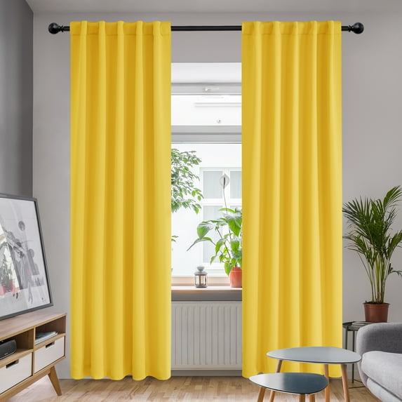 Deconovo Blackout Curtains for Bedroom - Back Tab and Rod Pocket Curtain Panels (42"x84", Mellow Yellow, 2 Panels)