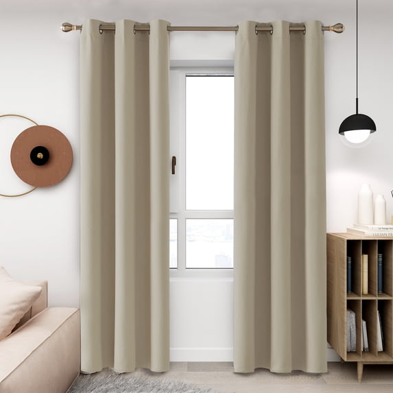 Deconovo Blackout Curtains for Bedroom, Grommet Thermal Insulated Room Darkening Curtains for Living Room (Beige, 42" x 108", Set of 2 Panels)