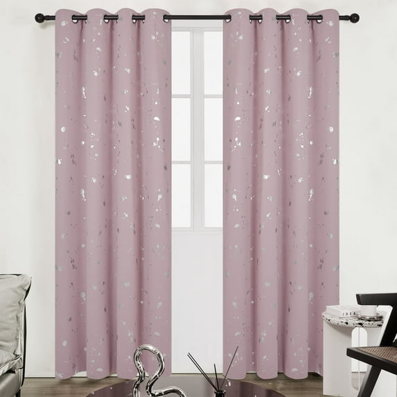 Deconovo Blackout Curtains for Bedroom, Silver Dots Printed Patter (52W x 95L inch, Pink Lavender, 2 Panels)
