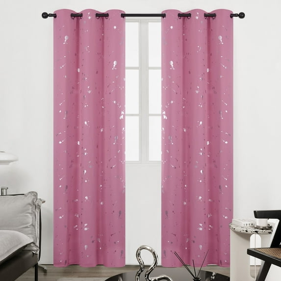 Deconovo Blackout Curtains for Bedroom, Silver Dots Printed Pattern (42W x 95L inch, Baby Pink, 2 Panels)