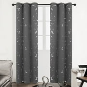Deconovo Blackout Curtains for Bedroom, Silver Dots Printed Pattern (42W x 95L inch, Light Gray, 2 Panels)