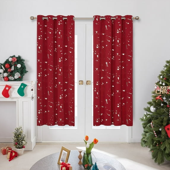 Deconovo Blackout Curtains for Kids Room, Silver Dots Printed Pattern (52W x 63L inch, Red, 2 Panels)