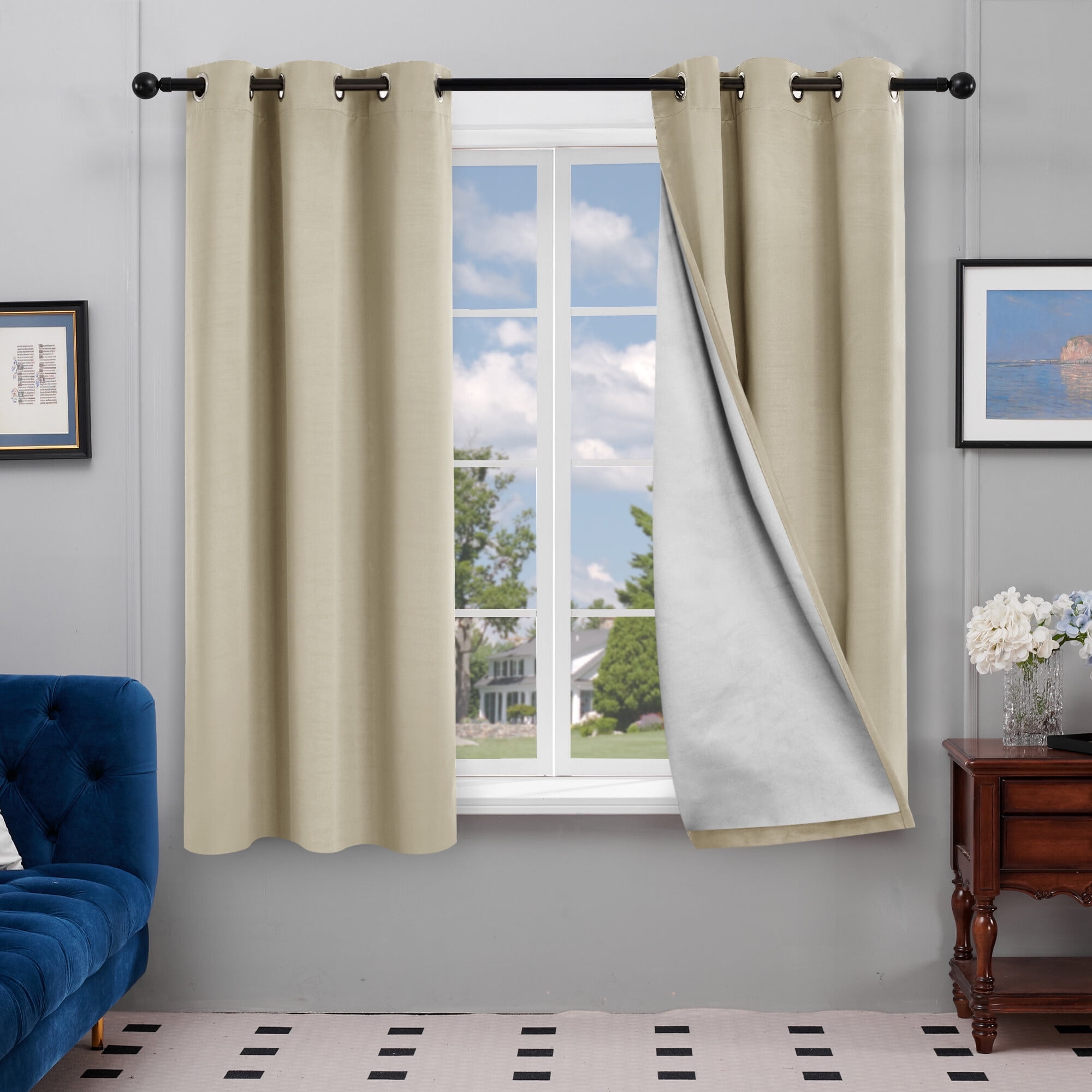 Deconovo Blackout Curtains for Kids Room with Silver Coating Heavy Material 42x63 inch Beige 2 Panels
