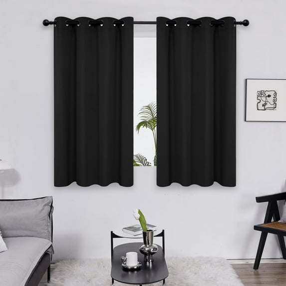 Deconovo Room Darkening Curtains Pack of 2, Energy Saving, Black, 52W x 45L Inch, Noise Reducing Thermal Insulated Drapes for Living Room Windows