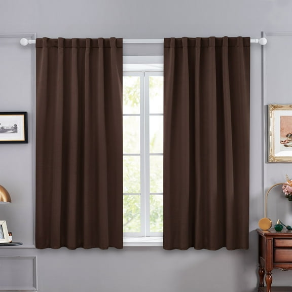 Deconovo Blackout Curtains for Kitchen Windows, Light-Blocking Panels with Rod Pocket and Back Tab, Chocolate, 2 Pieces, 52"x45"