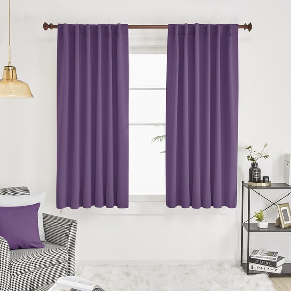 Deconovo Blackout Curtains for Kitchen Window Back Tab and Rod Pocket Curtains Room Darkening Curtains 52x45 inch Purple Grape 2 Panels