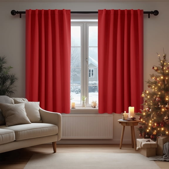 Deconovo Blackout Curtains for Living Room, 52x54 inch, Solid Back Tab Curtains, True Red, 2 Panels