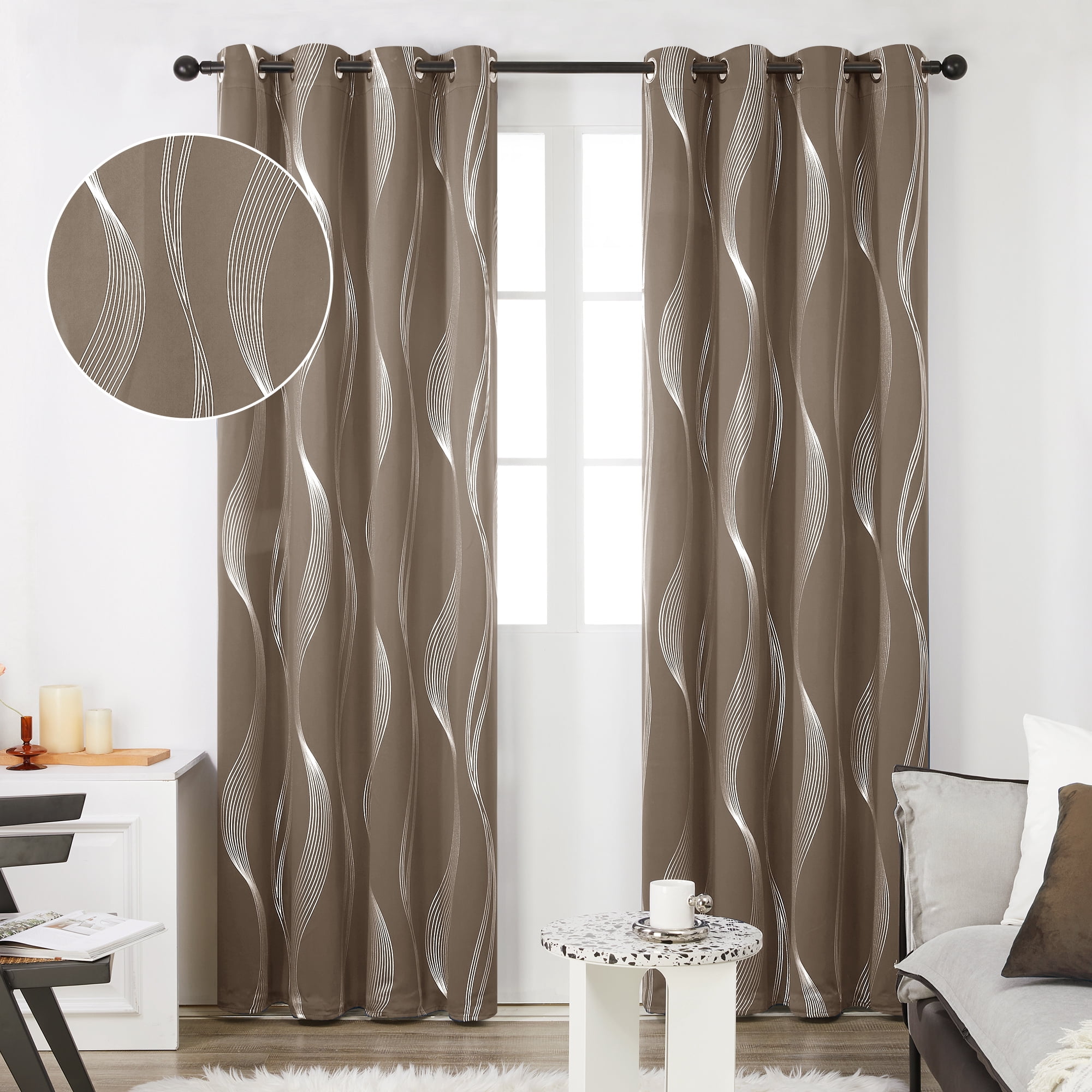 Deconovo Blackout Curtains – Geometric Wave Dots Pattern, Thermal Insulated, 52x90 Inch, 2 Panels