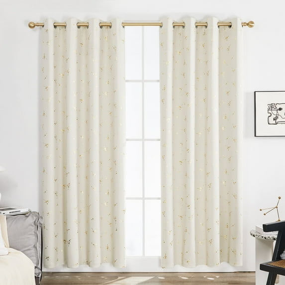 Deconovo Blackout Curtains for Living Room, Constellation Pattern Foil Printed (Light Beige, 52 x 84 Inch, 2 Panels)