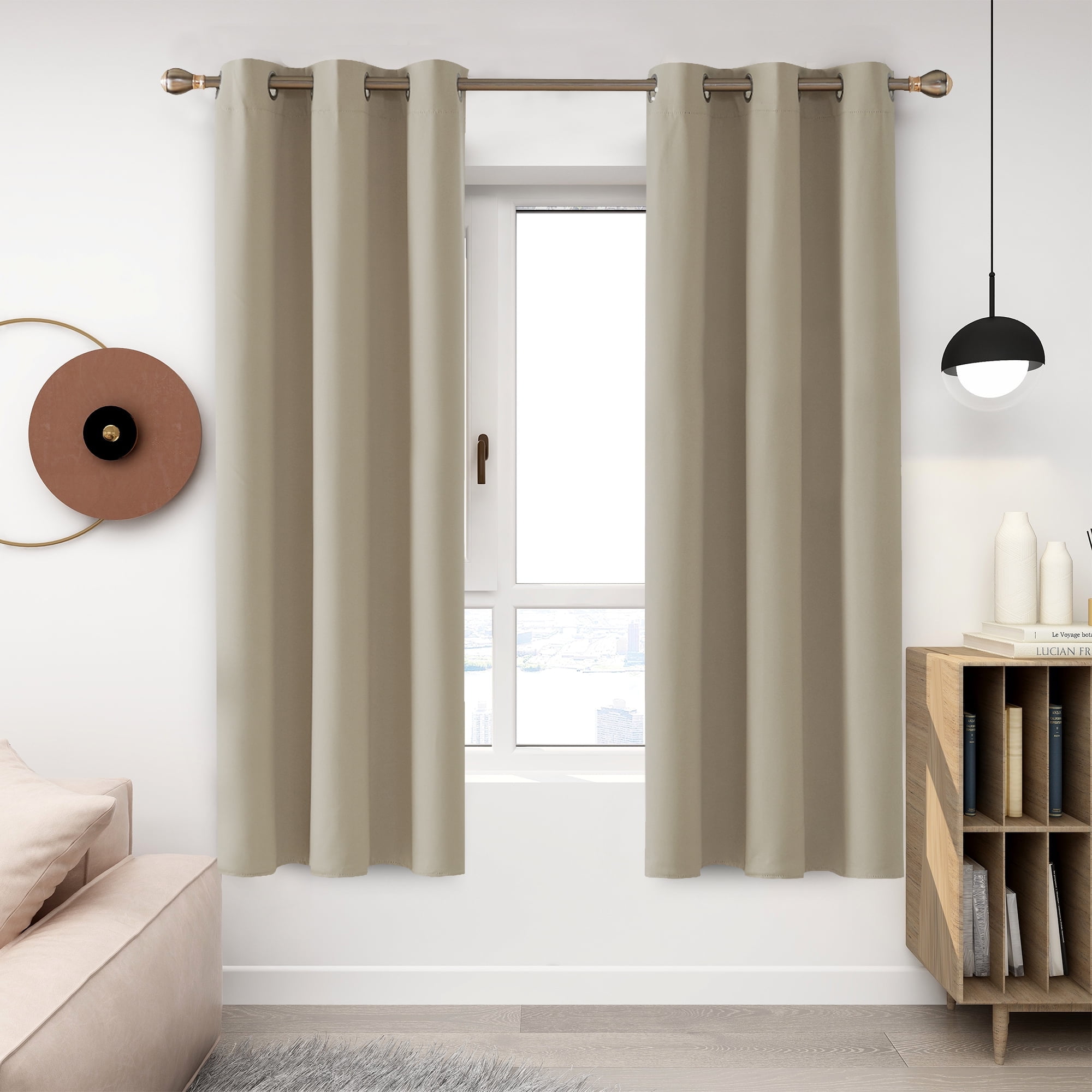 Deconovo Beige Room Darkening Curtains for Living Room Set of 2, Thermal Insulated Noise Reducing Drapes for Bedroom, 42"x72"
