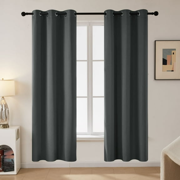 Deconovo Blackout Curtains for Living Room, Thermal Insulated Grommet Noise Reducing Drapes for Bedroom (Dark Grey, 42" x 72", 2 Panels)