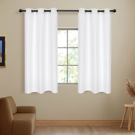 Deconovo Blackout Curtains for Small Windows, Pure White, 42W x 63L Inch, Sun Light Reducing Curtain Drapes for Home Office, 2 Panels