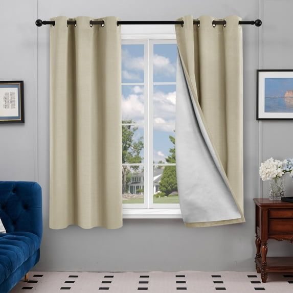 Deconovo Blackout Curtains with Back Silver Coating for Living Room 42x 45 inch Beige 2 Panels