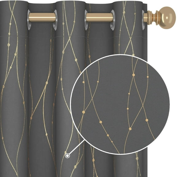 Deconovo Blackout Curtains with Golden Dots Pattern Energy Saving Room Darkening Curtains 42W x 63L inch Gray 2 Panels