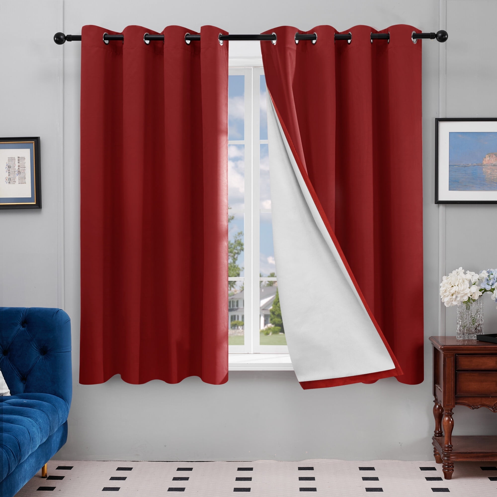 Deconovo Blackout Curtains with Silver Back Coating for Living Room 52x72 inch Dark Red 2 Panels