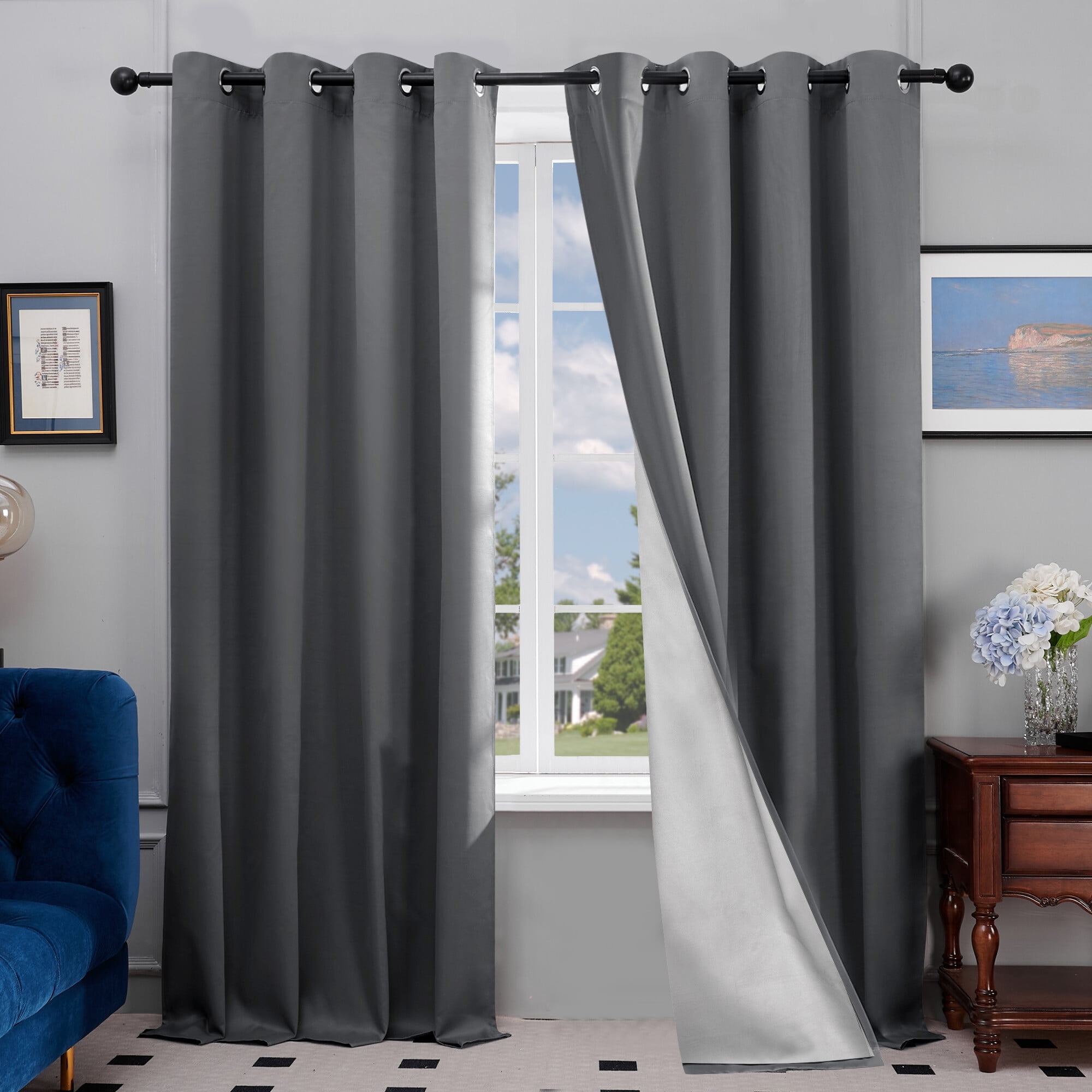 Deconovo Blackout Curtains with Silver Lining Back for Living Room
