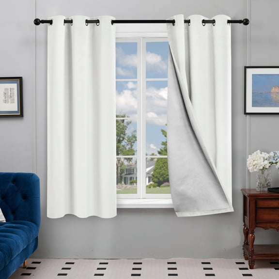 Deconovo Blackout Curtains with Silver Coating Back for Bedroom, 42x63 inch, Pure White, 2 Panels