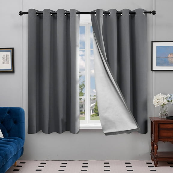 Deconovo Blackout Curtains with Silver Coating Back for Bedroom 52x63 inch Dark Gray 2 Panels