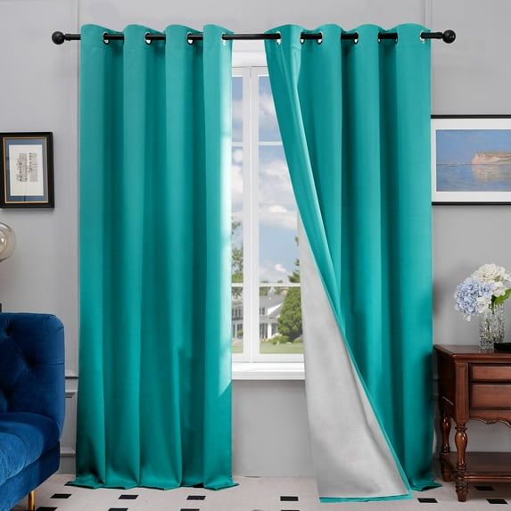 Deconovo Blackout Curtains with Silver Coating for Bedroom, 52W x 108L inch Teal 2 Panels