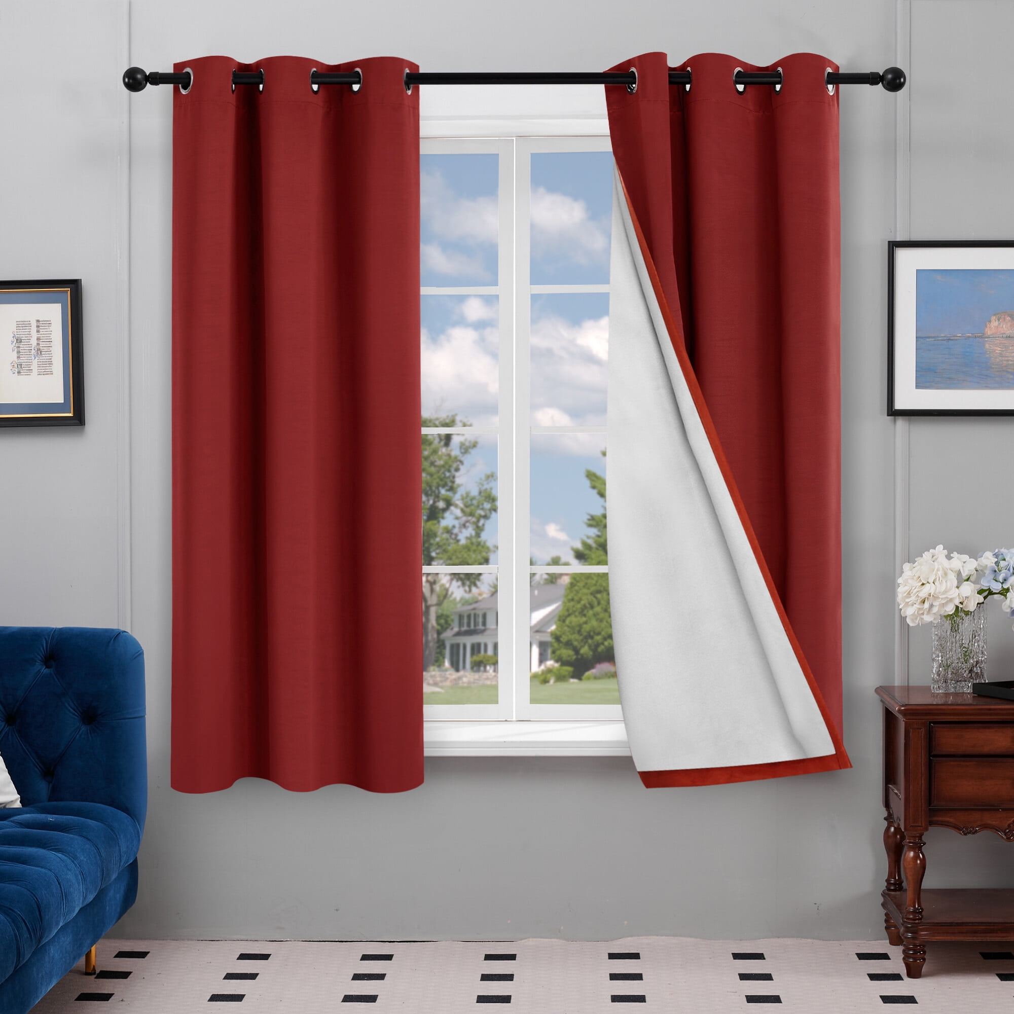 Deconovo Blackout Curtains with Silver Coating for Living Room 42x63 inch Dark Red 2 Panels