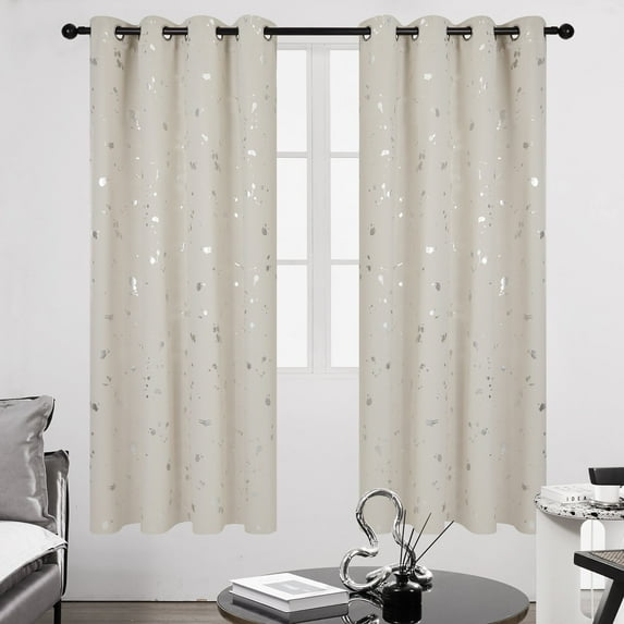 Deconovo Blackout Curtains with Silver Dots Printed Pattern for Kitchen (52W x 72L inch, Cream, 2 Panels)