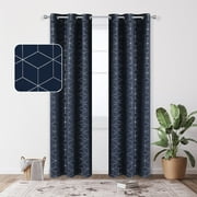 Deconovo Blackout Curtians for Living Room, Silver Diamond Foil PrintWindow Drapes 42x45 inch Navy Blue Set of 2
