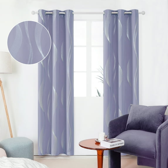 Deconovo Blackout Grommet Curtains for Bedroom and Living Room, 95 inch Long - Thermal Insulated Window Curtains, Wave Pattern (42 x 95 inch, Light Purple, 2 Panels)